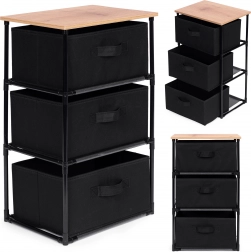 Háromszintes textil tároló polc, fekete színű, ModernHome