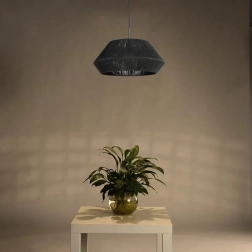 függesztett lámpa természetes rattanból, 50 cm, fekete