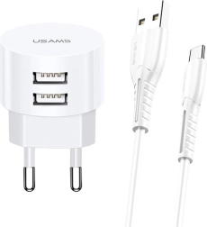 USAMS T20 töltő USB-C kábellel 2xUSB 2.1A