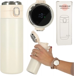 Termobögre szívószállal LED 420 ml bézs