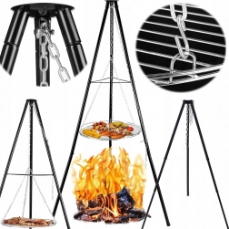 Függesztett háromlábas grill tűzhellyel, 50 cm rácsátmérő, 150 cm magasság