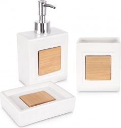 Fehér dolomit fürdőszobai szett, 3 részes bambusszal