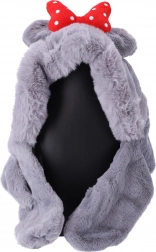 Gyerek plüss sapka sállal 1–8 éveseknek – szürke piros masnival