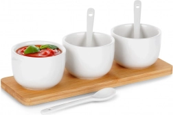 7 részes bambusztálcás kerámia tálkakészlet kanalakkal, 90 ml