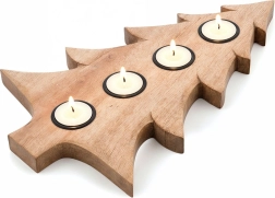 Fa tealight gyertyatartó mangófából 4 gyertyához, 40 × 27,5 cm