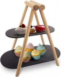 Kétszintes tálaló állvány palából és fából 41 × 24 × 38,5 cm