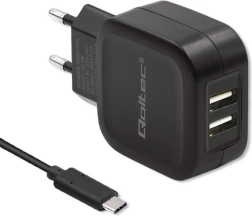 Qoltec dupla USB töltő 17W USB-C kábellel