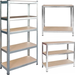 Fém polcrendszer 150 × 75 × 30 cm, Humberg, 5 polc, horganyzott, csavarmentes