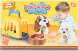 Plüss kiskutya hordozóval és kiegészítőkkel