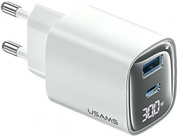 Hálózati töltő 30 W GaN LED kijelzővel USB + USB‑C fehér