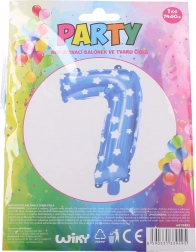 Felfújható lufi 7-es szám – kék csillagmintás (74 × 50 cm)