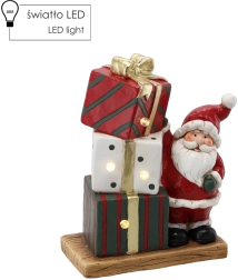 Karácsonyi figura – Mikulás ajándékokkal LED világítással 29,5 × 15 × 36 cm