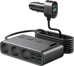 Többportos autós adapter töltő JOYROOM USB-vel és USB‑C-vel, gyorstöltéssel (fekete)