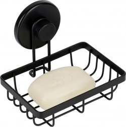 Fém zuhanypolc tapadókoronggal, fekete, 13,5 × 10,5 × 11,5 cm