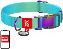 Waudog nylon nyakörv QR kóddal kutyáknak, átmenetes kék, XL méret