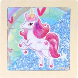 Fa puzzle rózsaszín unikornissal, 9 darabos