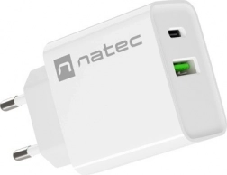 NATEC Ribera 20W hálózati töltő, 1× USB‑C + 1× USB‑A, fehér