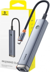 Baseus UltraJoy 5 az 1-ben USB‑C hub HDMI 4K/60 Hz, 2× USB 3.0, PD 100 W és gigabites RJ45 (szürke)