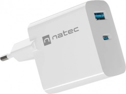 Natec Ribera GaN töltő 65W USB-A és USB-C fehér