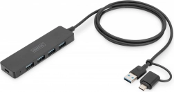 Hub USB 3.0 4 portos SlimLine USB-C 1,2 m 5Gbps, USB-C tápcsatlakozóval