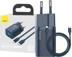 Baseus Super Si gyorstöltő 20 W USB‑C‑vel + USB‑C – Lightning kábel 1 m (kék)