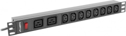 Lanberg rackes PDU tápkiosztó 19" 1U, 16 A, 8× C13 + 2× C19, C20 bemenet – fekete