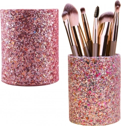 Brokat rózsaszín pohár ecsetekhez és kozmetikai kiegészítőkhöz