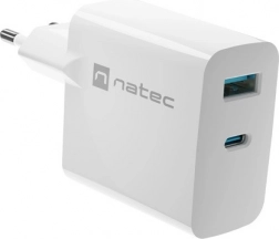 Natec Ribera GAN töltő 1X USB-A + 1X USB-C 45W fehér