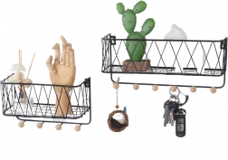 Függesztett fali polc kampókkal – fekete, 25,5 cm