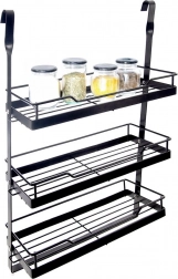 Függesztett konyhai polc relingre, fém, fekete RADKA 32 × 11 × 46 cm