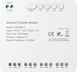 4 csatornás ZigBee kapcsolómodul potenciálmentes érintkezővel DC 32 V Avatto