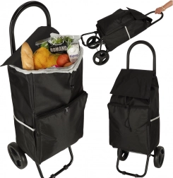 Fekete bevásárlókocsi kerekekkel és kerettel