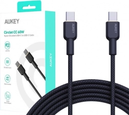 Aukey USB‑C – USB‑C kábel 1,8 m, 60 W PD, nejlonszövet, fekete