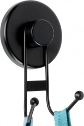 Fém dupla akasztó tapadókoronggal, fekete, 6,5 × 5,5 × 10 cm