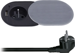 Solight beépíthető 230 V-os aljzat USB-A és USB-C PD 20 W-tal, tolófedéllel, 2 m, ezüst