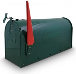 Zöld, amerikai stílusú postaláda jelzőzászlóval