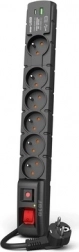 Hosszabbítós túlfeszültség-védelem USB A+C-vel 5 m, 6× 230 V, PD 3.0 és QC, fekete
