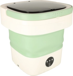 Összecsukható mini mosógép 12 l – hordozható utazómosógép zöld–fehér