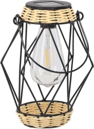 Napelemes fém lámpás gyertyatartó 22 cm, fekete, LED