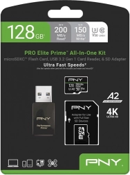 PNY microSDXC PRO Elite Prime 128 GB + SD adapter + USB-A olvasó