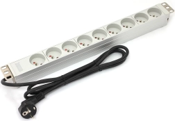 19" rack PDU elosztó, 9× E típus, 1,8 m, Schuko, alumínium, 16 A
