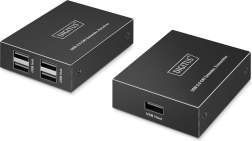 USB 2.0 hosszabbító CAT 6 kábelen akár 150 m-ig, 4× USB‑A, 1× RJ45 Gigabit Ethernet – adó/vevő készlet
