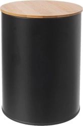 Fekete fém tárolódoboz bambusz fedéllel 9,5 cm - 1 db