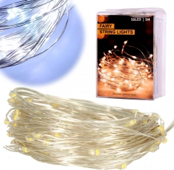 Dekoratív LED drótfüzér 5 m, 50 LED, elemes – Téli fehér