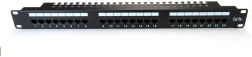 19" patch panel 24 porttal, kat. 5e, fekete