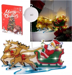 Ablakra akasztható LED dekoráció tapadókoronggal – Mikulás ajándékokkal – Szán