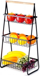 Háromszintes fém gyümölcskosár, fekete