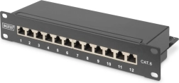 Patch panel 10" 12 portos CAT6 S/FTP 1U kábelkezelővel – fekete