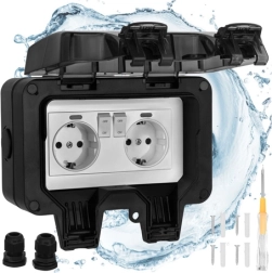 Izoxis IP66 dupla kültéri aljzat 230–250 V 16 A, fedéllel