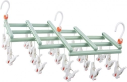 Összecsukható, akasztható ruhaszárító csipeszekkel, 19 csipesz, zöld